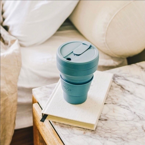 NEW Stojo 16 oz Collapsible Cup Aqua Blue Teal Dishwasher Safe Silicone - Picture 5 of 9